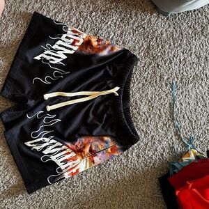 Black Athletic Shorts with Flame Design